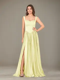 A-Line/Princess Sweetheart Sleeveless Floor-Length Silk Satin Bridesmaid Dresses with Pleated & Split Side — view 12
