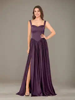 A-Line/Princess Sweetheart Sleeveless Floor-Length Silk Satin Bridesmaid Dresses with Pleated & Split Side — view 16