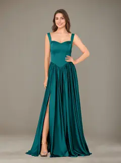 A-Line/Princess Sweetheart Sleeveless Floor-Length Silk Satin Bridesmaid Dresses with Pleated & Split Side — view 18