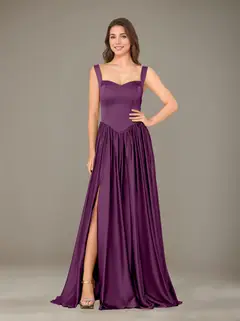 A-Line/Princess Sweetheart Sleeveless Floor-Length Silk Satin Bridesmaid Dresses with Pleated & Split Side — view 21