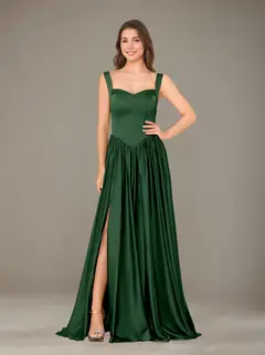 A-Line/Princess Sweetheart Sleeveless Floor-Length Silk Satin Bridesmaid Dresses with Pleated & Split Side — view 22