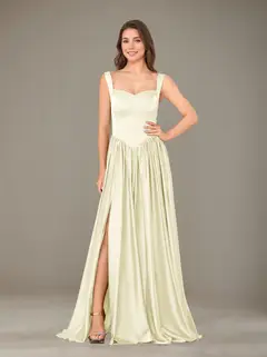 A-Line/Princess Sweetheart Sleeveless Floor-Length Silk Satin Bridesmaid Dresses with Pleated & Split Side — view 25
