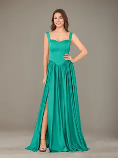 A-Line/Princess Sweetheart Sleeveless Floor-Length Silk Satin Bridesmaid Dresses with Pleated & Split Side — view 26