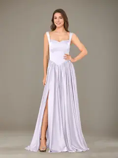 A-Line/Princess Sweetheart Sleeveless Floor-Length Silk Satin Bridesmaid Dresses with Pleated & Split Side — view 27