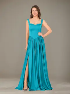 A-Line/Princess Sweetheart Sleeveless Floor-Length Silk Satin Bridesmaid Dresses with Pleated & Split Side — view 30