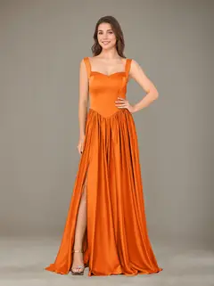 A-Line/Princess Sweetheart Sleeveless Floor-Length Silk Satin Bridesmaid Dresses with Pleated & Split Side — view 31