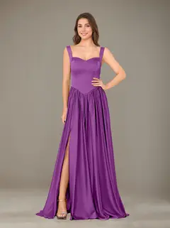 A-Line/Princess Sweetheart Sleeveless Floor-Length Silk Satin Bridesmaid Dresses with Pleated & Split Side — view 35