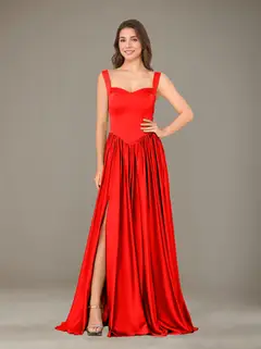 A-Line/Princess Sweetheart Sleeveless Floor-Length Silk Satin Bridesmaid Dresses with Pleated & Split Side — view 36