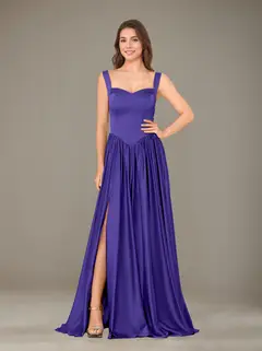 A-Line/Princess Sweetheart Sleeveless Floor-Length Silk Satin Bridesmaid Dresses with Pleated & Split Side — view 37