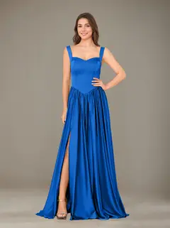 A-Line/Princess Sweetheart Sleeveless Floor-Length Silk Satin Bridesmaid Dresses with Pleated & Split Side — view 38