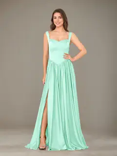 A-Line/Princess Sweetheart Sleeveless Floor-Length Silk Satin Bridesmaid Dresses with Pleated & Split Side — view 42