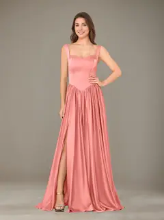 A-Line/Princess Sweetheart Sleeveless Floor-Length Silk Satin Bridesmaid Dresses with Pleated & Split Side — view 45