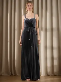 A-Line/Princess Square Sleeveless Floor-Length Velvet Bridesmaid Dresses with Ruffles — view 1