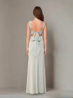 Sheath/Column Square Neck Sleeveless Floor-Length Bridesmaid Dresses with Ruffles & Split Side — view 2