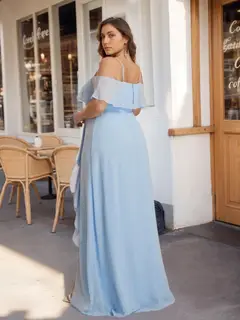 A-Line/Princess Spaghetti Straps Off-the-Shoulder Chiffon Plus Size Bridesmaid Dresses with Split Side — view 2