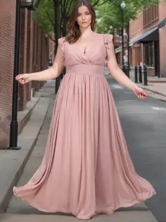 A-Line/Princess V-Neck Short Sleeves Floor-Length Plus Size Bridesmaid Dresses with Ruffles — view 1
