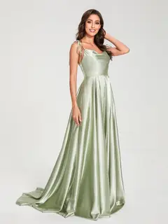 A-Line/Princess Spaghetti Straps Sleeveless Floor-Length Bridemaid Dresses with Split Side — view 2
