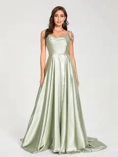 A-Line/Princess Spaghetti Straps Sleeveless Floor-Length Bridemaid Dresses with Split Side — view 5