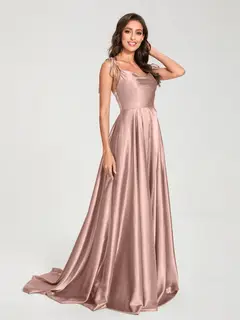 A-Line/Princess Spaghetti Straps Sleeveless Floor-Length Bridemaid Dresses with Split Side — view 8