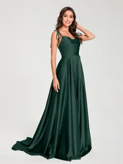 A-Line/Princess Spaghetti Straps Sleeveless Floor-Length Bridemaid Dresses with Split Side — view 10