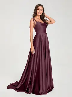 A-Line/Princess Spaghetti Straps Sleeveless Floor-Length Bridemaid Dresses with Split Side — view 11