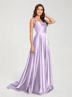 A-Line/Princess Spaghetti Straps Sleeveless Floor-Length Bridemaid Dresses with Split Side — view 12