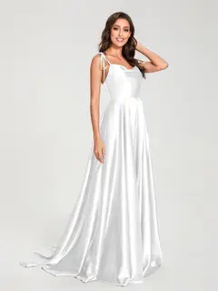 A-Line/Princess Spaghetti Straps Sleeveless Floor-Length Bridemaid Dresses with Split Side — view 14