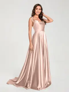 A-Line/Princess Spaghetti Straps Sleeveless Floor-Length Bridemaid Dresses with Split Side — view 21
