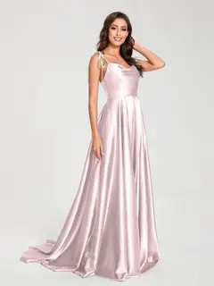 A-Line/Princess Spaghetti Straps Sleeveless Floor-Length Bridemaid Dresses with Split Side — view 23