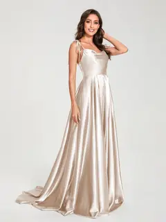 A-Line/Princess Spaghetti Straps Sleeveless Floor-Length Bridemaid Dresses with Split Side — view 24
