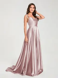 A-Line/Princess Spaghetti Straps Sleeveless Floor-Length Bridemaid Dresses with Split Side — view 25