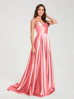 A-Line/Princess Spaghetti Straps Sleeveless Floor-Length Bridemaid Dresses with Split Side — view 27