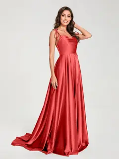 A-Line/Princess Spaghetti Straps Sleeveless Floor-Length Bridemaid Dresses with Split Side — view 29