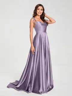A-Line/Princess Spaghetti Straps Sleeveless Floor-Length Bridemaid Dresses with Split Side — view 31