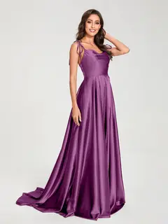 A-Line/Princess Spaghetti Straps Sleeveless Floor-Length Bridemaid Dresses with Split Side — view 34