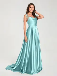 A-Line/Princess Spaghetti Straps Sleeveless Floor-Length Bridemaid Dresses with Split Side — view 40