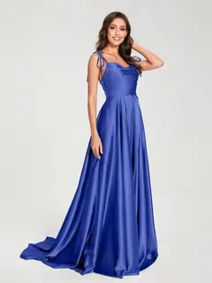 A-Line/Princess Spaghetti Straps Sleeveless Floor-Length Bridemaid Dresses with Split Side — view 44