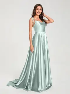 A-Line/Princess Spaghetti Straps Sleeveless Floor-Length Bridemaid Dresses with Split Side — view 47