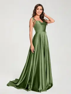 A-Line/Princess Spaghetti Straps Sleeveless Floor-Length Bridemaid Dresses with Split Side — view 50