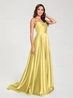A-Line/Princess Spaghetti Straps Sleeveless Floor-Length Bridemaid Dresses with Split Side — view 53