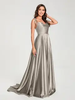 A-Line/Princess Spaghetti Straps Sleeveless Floor-Length Bridemaid Dresses with Split Side — view 56