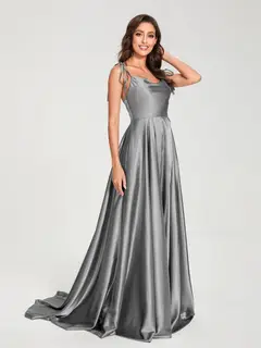 A-Line/Princess Spaghetti Straps Sleeveless Floor-Length Bridemaid Dresses with Split Side — view 57