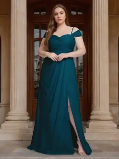 A-Line/Princess Sweetheart Spaghetti Straps Floor-Length Plus Size Bridesmaid Dresses with Split Side — view 1