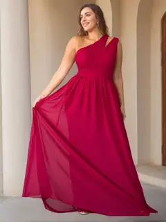 A-Line/Princess One-Shoulder Sleeveless Floor-Length Unique Plus Size Bridesmaid Dress With Ruffles — LV47649077 — view 1