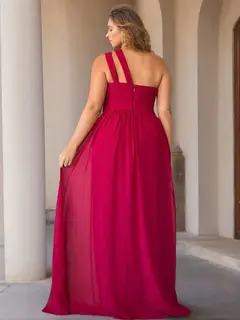 A-Line/Princess One-Shoulder Sleeveless Floor-Length Unique Plus Size Bridesmaid Dress With Ruffles — LV47649077 — view 2