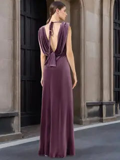 A-Line/Princess V-Neck Sleeveless Floor-Length Velvet Bridesmaid Dresses with Ruffles — view 2