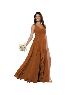 A-Line/Princess Chiffon V Neck Sleeveless Floor-Length Bridesmaid Dresses — view 2