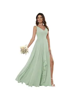 A-Line/Princess Chiffon V Neck Sleeveless Floor-Length Bridesmaid Dresses — view 4
