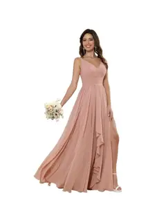 A-Line/Princess Chiffon V Neck Sleeveless Floor-Length Bridesmaid Dresses — view 5