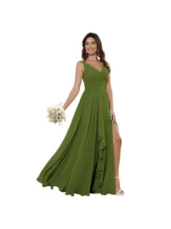 A-Line/Princess Chiffon V Neck Sleeveless Floor-Length Bridesmaid Dresses — view 6